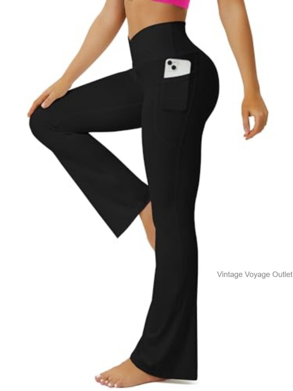 FOHOFO Women's Flare Leggings High Waisted Crossover Yoga Pants with Pockets
